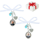Bylion 2 Sets Something Blue Wedding Bouquet Photo Charms Bridal Lacy Oval Bridal Charm You are Always in My Heart DIY Bouquet P