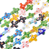 PONABEADIY 1 Box 42PCS Millefiori Lampwork Cross Shaped Beads with Holes Easter Handmade Mixed Color Crucifix Glass Spacer Loose