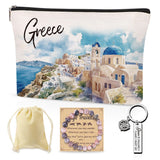 SEAOYOZO Greece Makeup Bags Gifts for Women, Greece Travel Essentials Cosmetic Bag with Keychain and Bracelet, Travel Toiletry O
