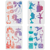 FINGERINSPIRE 4 Pcs Fantasy Stencils Template 11.7x8.3 Single Horn Horse Castles Drawing Painting Magic Princess Flower Reusable