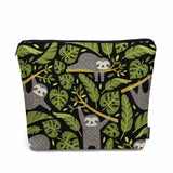 Kalygon Women Makeup Organizer Bag Sloth Tropical Palm Leaves Sloth Cute Flax Cosmetic Bag Makeup Bags Toiletry Bag Accessories