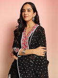 Anni Designer Women'S Rayon Viscose Printed Straight Kurta With Pant & Dupatta (Belagavi Black-Vks04_M_Black_Medium),Black,M,,,