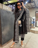 Gosriki Women'S Rayon Blend Straight Embroidered Kurta With Pant & Dupatta (Trp Black-Gs_S_Black_Small),Black,,B0CWRY88Q4