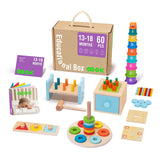 TOOKYLAND Montessori Toys for 1 Year Old, 8 in 1 Learning Educational Set Wooden Toys (Includes Stacking Cups, 3-in-1 Educationa