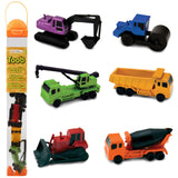 Safari Ltd. Construction Vehicles TOOB - Figurines of Excavator, Dump Truck, Cement Mixer, Crane, Road Roller, and Front Loader