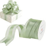 HUIHUANG Sage Green Wired Ribbon 1-1/2 inch Satin Stripe Sheer Wired Ribbon for Christmas Tree, Bows Making, Wreaths, Garland, G