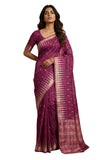 Threadbox WomenS Purple Cotton Linen Geometric Woven Design Woven Saree With Blouse Piece (Sar395AiTx)