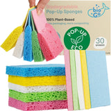 bioGo 30 Pack Compostable PopUp Sponges Expanding, NonScratch, PlantBased Dish Bulk Color Pop Up Sponge Kitchen