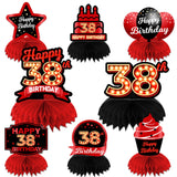 Happy 38th Birthday Red and Black Table Honeycomb Centerpieces Balloons Theme Decor Table Decorations Table Toppers for Girls Wo