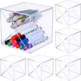 Kosiz 6 Pcs 5.12 Inch Stackable Divided Pen Holder Marker Pen Clear Holder for Desk Stackable Cube Organizer Removable Cross Div