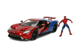 Jada Toys Marvel 1:24 2017 Ford GT Diecast Car with 2.75 SpiderMan Figure, Toys for Kids and Adults, Red/Blue (99725)