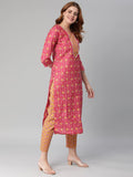 Anni Designer Women'S Cotton Blend Traditional Straight Printed Kurta With Pant (Mikaa Pink-Nw5_Xxl_Pink_Xx-Large),Pink,2XL,,,