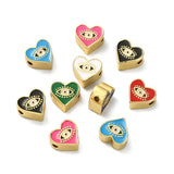 LiQunSweet 10 Pcs Gold Plated Brass European Beads Enamel Long-Lasting Plated Heart with Evil Eye Bead for Jewelry Making - 12x1