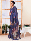 Satrani Women'S Cotton Blend Floral Printed Ready To Wear One Minute Saree With Unstitched Blouse Piece (29Rs263N_Navy Blue)