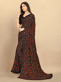 Rangita Women Floral Printed Georgette Saree With Blouse Piece - Black (Size 5.5 Mtr)