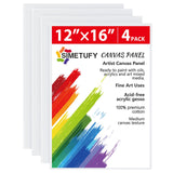 Simetufy 4 Pack Flat Canvas Boards for Painting 12x16 inch Canvas Panels, Gesso Primed Acid-Free 100% Cotton for Acrylics Oil Wa