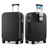 mixi Checked Luggage with Cup Phone Holder Hard Shell Rolling Travel Suitcases with Spinner Wheels,24 Inch Black