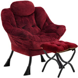 Congermom Lazy Chair with Folding Ottoman,Leisure Sofa Chair,Soft Fabric Armchair with Armrests and Side Pockets, Reading Chair