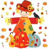 Thinkday 37 Pieces Thanksgiving Craft Kit Felt Scarecrow Craft, Fall DIY Scarecrow Pumpkin Felt Set, 36 Detachable Fall Maple Le