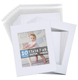 Somime 10 Pack White Photo Mats 11x14 for 8x10 with Core Bevel Cut Matte Sets, Acid Free Mat Board for Picture Frame, Photos, 11