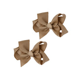 3 Inch Grosgrain Bow for Little Girls- Set of 2 (Taupe)
