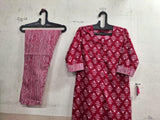 Anni Designer Women'S Cotton Blend Floral Straight Kurta With Pant (Pi-Rani-Gft_Pink_Medium),Pink,M,,,
