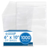 Spartan Industrial - 6X 10(1000 Count) 2 Mil Clear Reclosable Zip Plastic Poly Bags with Resealable Lock Seal Zipper