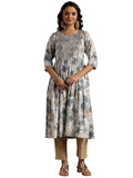 Libas Women'S Silk Floral A-Line Kurta (29228 Blue