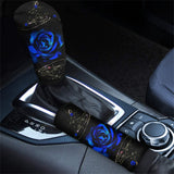STUOARTE Blue Rose Print Fashion Car Handbrake Cover Gear Shift Knob Cover Set for Women, Universal Anti Skid Breathable Car Acc
