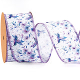 Laribbons Spring Floral Wired Ribbon with Hummingbird, 2.5 Inch x 10 Yards, Purple Flower Ribbon for Wreaths, Bows, Crafts & Hom