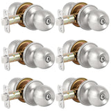 HOSOM Privacy Door Knob with Lock, 6 Pack Interior Door Knobs for Bedroom and Bathroom, Keyless Doorknob with Round Ball, Satin