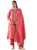 Libas Women'S Chanderi Silk Embroidered Kurta Set (49432 Coral