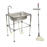 Stainless Steel Floor Mop Sink with Detachable Mop and Holder, Suitable for Laundry Rooms, Restaurants, Garages, Balconies, and