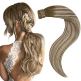 Easyouth Hair Extensions Ponytail Ombre Human Hair Ponytail Extension Balayage Dark Brown to Blonde with Light Brown Wrap Around