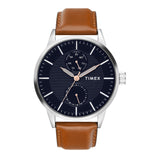 Timex Analog Watch For Man With Blue Round Dial & Tan Leather Strap Band Water Resistant Men'S Wrist Watches - Tweg19912