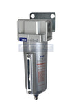 HEAVY DUTY HIGH FLOW COMPRESSED AIR IN-LINE PARTICULATE FILTER WITH METAL BOWL, 3/4 NPT PORTS, 140 CFM, VISIBLE SIGHT GLASS, 5 M
