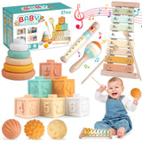 Montessori Baby Toys for 6-12 Months 1+ Year Old 6 in 1 Musical Instruments for Toddler Stacking Blocks Rings Development Learni