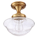 Design House Vintage-Inspired Schoolhouse Semi-Flush Mount Ceiling Light, 9 in x 9 in x 10 in, Satin Gold, Clear Seeded Glass Sh