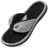 Wishcotton Women's Adjustable Memory Foam Flip Flop Slippers Cozy Lightweight Open Toe House Shoes, Grey, 5-6 Women