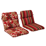Pillow Perfect Reversible Floral Stripe Indoor/Outdoor 1 Piece Split Back Round Corner Chair Seat Cushion with Ties, Deep Seat, Weather, and Fade Resistant, 40.5 x 21, Brown/Red Monserrat, 1 Count