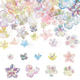 FASHEWELRY 45Pcs Transparent Acrylic Flower Bead Caps Mini Mixed Petal Loose Beads 9 Colors Floral Blossom Spacer Loose Beads fo