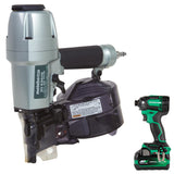 Metabo HPT Pneumatic Siding Nailer + 18V Impact Driver Pro Bundle Kit, 21/2 Inch Coil Siding Nailer with BONUS 18V Triple Hamme
