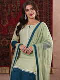 Anni Designer Women'S Cotton Blend Straight Solid Kurta With Pant & Dupatta (Panai Green-Vks01_L_Green_Large),Green,L,,,