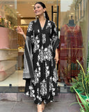 Anni Designer Women'S Rayon Viscose Anarkali Printed Kurta With Pant & Dupatta (Jasiwal Black-Vks01_Xxl_Black_Xx-Large),Black,2XL,,,