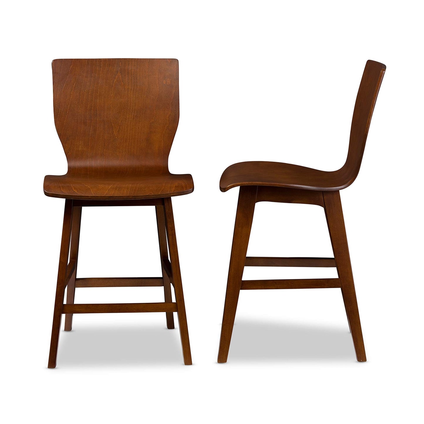 Baxton Studio Elsa Mid-Century Counter Stool Scandinavian Style Dark Walnut Bent Wood Counter Stool