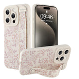 Ufbara Compatible with iPhone 15 Pro Case for Women Men, Cute Flower Floral Pattern, Built in Adjustable Metal Wrist Strap Grip