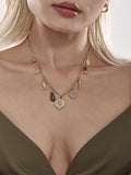 Boho Charm Necklace Gold Stainless Steel Chain with Oil Drip Accents & Zircon Multi-Charm Dangle Design Adjustable 15.7 + 1.9