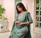 Anni Designer Women'S Rayon Viscose Straight Printed Kurta With Pant & Dupatta (Vice Green-Vks04_M_Green_Medium),Green,M,,,