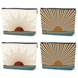HZMLYDJ 4PCS Boho Sun Sunburst Sunrise Sunset Ocean Landscape Makeup Bag, Red and Yellow Sunlight Rays Nature Best Gifts for Gir