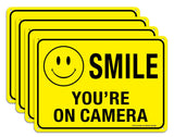 (4 Pack) Faittoo Smile You're On Camera Sign, 10x7 Reflective Rust Free .40 Aluminum, UV Protected, Weather Resistant, Durable I